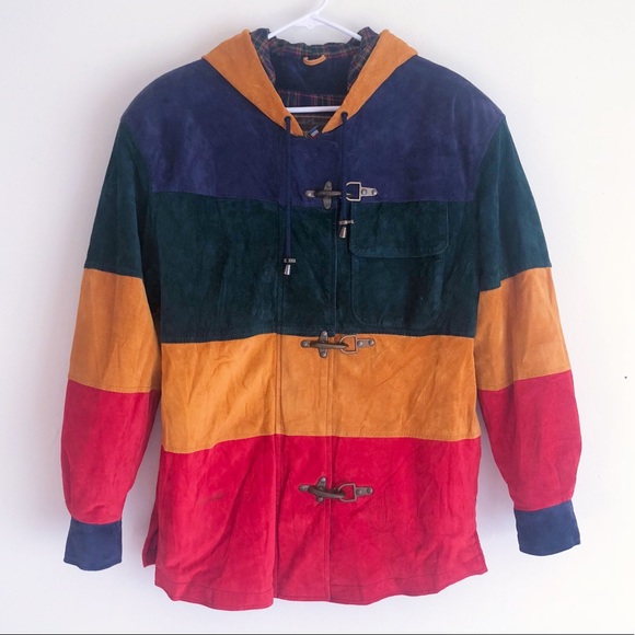 Vintage Other - 90s vintage rainbow colorblock suede jacket XS